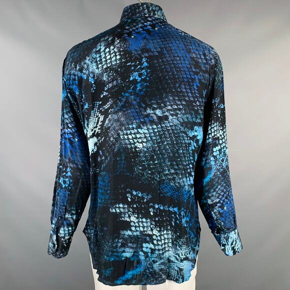 BILLIONAIRE COUTURE Size XL Black Blue Snake Silk Button Up Long Sleeve Shirt - Picture 4 of 6